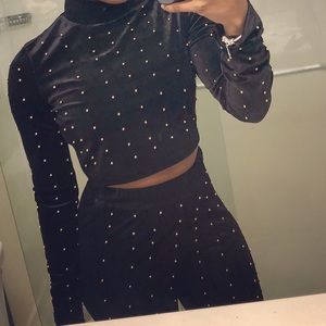 2 piece black set with gold pearls. Size M